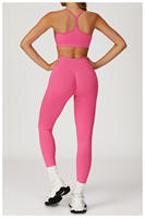 Ensemble de vêtements de sport pour femmes, deux pièces, couleur unie, jaune, extensible, respirant, soutien-gorge de sport, haut court, manches longues, short, leggings