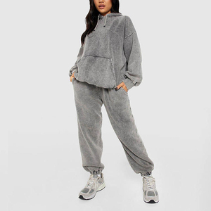 Conjunto Deportivo para Mujer con Efecto Desgastado, Sudadera de Manga Larga de Color Sólido y Pantalones con Bolsillos Laterales y Puños Elásticos - Product Image 1