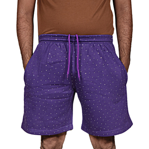 กางเกงขาสั้นผู้ชายผ้าฝ้ายคอลเลคชั่นใหม่ซัมเมอร์ 2025 สไตล์ฮิปฮอป ทรงตรง ประดับเพชร 100% ผ้าฝ้ายเนื้อนุ่ม - Product Image 2