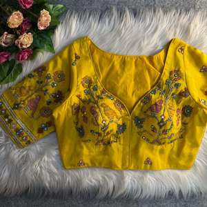 Blusa de Mujer Estilo Sabyasachi, Dulce y Corta, Tejida, de Seda Pesada con Encaje Bordado |   Espejo con Motivo de Aves, Ecológico y Lavable - Product Image 1