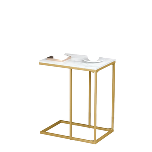High Quality Modern Home Decor Square <b>White</b> Marble <b>Round</b> <b>Table</b> Top with Metal Iron Stand Gold Accent - Product Image 2