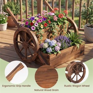 Fioriera a Carrello in Legno di Abete Carbonizzato a 2 Livelli su Misura, a Forma di Scala Quadrata, con Fori di Drenaggio per Balcone e Giardino - Product Image 5