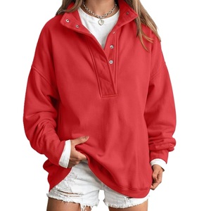 Sudadera clásica para mujer, 100% algodón, tejido de rizo, 280-300 GSM, color sólido, con botones frontales o estampado, proveedor de Bangladesh. - Product Image 4