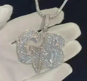 Pendentif personnalisé en or blanc 14 carats plaqué or avec lettre et moissanite véritable ronde de 3,50 carats - Product Image 5