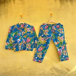 Trendy Floral Cotton Pajama Set Long Sleeve Full Length Soft Woven Sleepwear Turn-down <b>Collar</b> <b>for</b> <b>Women</b> Summer Casual - Product Image 1