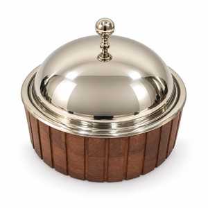 Casserole ronde en bois avec couvercle élégant en acier inoxydable, idéale pour le stockage des aliments - Product Image 2