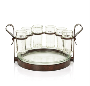 Juego de Portavasos de Metal y Madera con Vasos de Vidrio, Soporte Rústico para Servir en el Bar, Exhibidor de Vasos para Tequila - Product Image 2