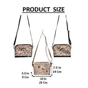 2026 Handcrafted Tooled Genuine Leather Crossbody Handbags Vintage Style Large Capacity Cash Holder Floral Pattern <b>Shoulder</b> Bags - Product Image 2