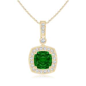 14K <b>Solid</b> <b>Gold</b> Natural Cushion Emerald <b>Pendant</b> With Diamond Halo Fine Jewellery May Birthstone Anniversary Gift For Her 2026 - Product Image 1