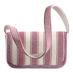 Bolso de hombro hecho a mano con cuentas y rayas rosas para mujer, elegante bolso bordado para fiesta, bolso bandolera tipo caramelo. - Product Image 1
