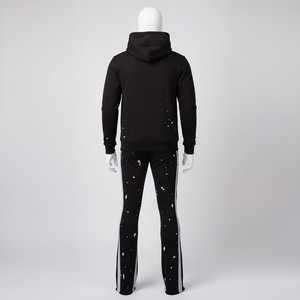 Custom Streetwear Tracksuit <b>High</b> Quality Flare Sweat Pants Blank Unisex Hoodie and Stacked Jogger Set Men - Product Image 4