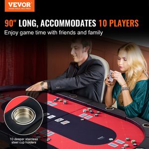 Table de poker portable pliable pour 10 joueurs avec rails rembourrés et porte-gobelets en acier inoxydable pour le Blackjack, le Texas Hold'em, le Mahjong et les jeux de hasard - Product Image 2