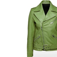 Blouson de motard en cuir véritable pour femme, personnalisé pour université, vert olive, vert lime, effet croco, col à revers, OEM, ceinturé, fermeture éclair