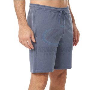 Shorts décontractés pour hommes en molleton de coton, couleur unie, logo sur le devant, fabriqués au Pakistan, haute qualité, respirants, séchage rapide, taille haute, fermeture à cordon. - Product Image 4