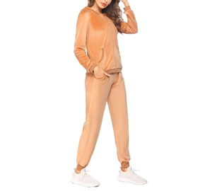 Custom <b>Women</b> Athletic Clothing <b>Women</b> Luxury Casual Velvet Hooded Tracksuit Set Long Sleeve Zipper Jacket Ankle <b>Pants</b> Sporty - Product Image 2