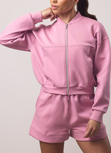 High Quality Dusky <b>Rose</b> Women's Summer Casual 2-Piece Sleeveless Strapless Boxed Jacket & Shorts Set Full-Zip Polyester/Cotton - Product Image 5