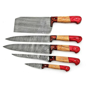Ensemble de couteaux de chef professionnels en acier inoxydable écologique à cinq pièces avec manche en bois Pakka, vente en gros, très demandé - Product Image 1