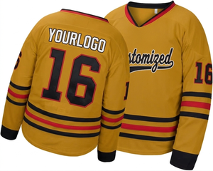 Maillot de hockey sur glace personnalisé pour hommes, col en V doré, léger, nom et numéro de l'équipe personnalisés, maillot de sport respirant de haute qualité - Product Image 1