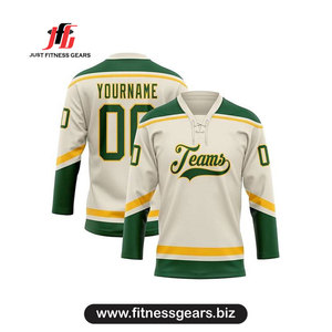 Ice Hockey Jersey Sublimated Green White V-Neck Three Quarter Sleeve Moisture Wicking Polyester Ice Hockey Jersey - Product Image 1