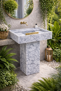 Lavabo sur pied en marbre de Carrare naturel, en pierre massif, pour salles de bain de luxe - Product Image 4