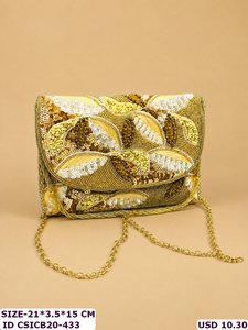 Elegant Beaded <b>Sequin</b> Pearl Clutch <b>Bag</b> With Chain Strap For Evening Events - Product Image 2