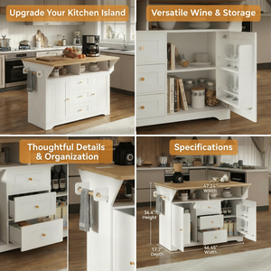 Large <b>Kitchen</b> Island with 2 Drop Leaf Rolling <b>Kitchen</b> Cart on 5 Wheels Power Outlet <b>Folding</b> Storage Dining <b>Table</b> for Spic - Product Image 3