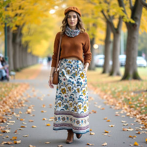 Falda envolvente de diseño gitano bohemio para mujer de bazar indio, estampado Floral amarillo azul brillante, tela transpirable ligera hecha - Product Image 1