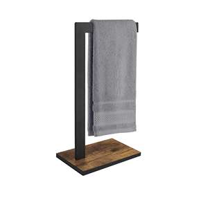 ที่แขวนผ้าเช็ดมือโลหะสีดำสไตล์เรียบง่ายพร้อมฐานไม้สำหรับวางบนเคาน์เตอร์ในห้องน้ำหรือห้องครัว - Product Image 1