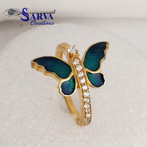 <b>Gold</b> Plated Butterfly <b>Ring</b> 925 Sterling Silver Blue Enamel Wings Moissanite <b>Cocktail</b> <b>Ring</b> for Women Romantic Style - Product Image 1