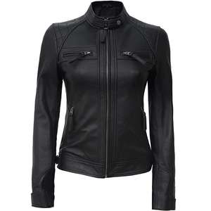 Nouvelle veste de moto en cuir de vache matelassée pour femmes, mode streetwear, hiver, couleur unie, grande taille - Product Image 1