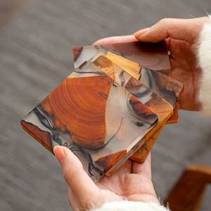 Wood Epoxy Resin Coaster Set <b>Marble</b> <b>Table</b> Mat Drink coaster Wooden Placemat for <b>Coffee</b> Tea <b>Table</b> Decor - Product Image 2