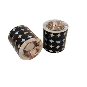 Brûleur d'encens Bakhoor Mubkhara rond en bois de qualité supérieure avec incrustation de résine et nacre, motif lune et étoile perlé fait main - Product Image 5