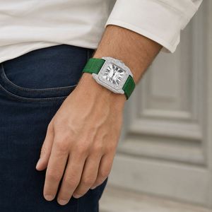High Quality <b>Square</b> Dial Moissanite Mechanical Watch with Glass Crystal Stainless Steel Case Leather Strap Roman Numeral Analog - Product Image 5