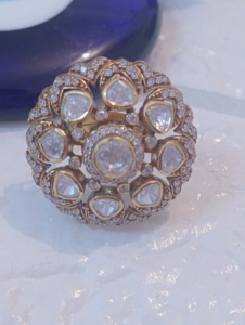 Amaira Jewels SM-307 Floral Shape Classic <b>Cocktail</b> <b>Ring</b> Women's 18K <b>Gold</b> Plated Moissainite Pave Setting Adjustable Wedding - Product Image 2