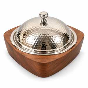 Plat de service en acier inoxydable avec couvercle, chauffe-plat à couvercle martelé, finition martelée, marmite à fondue, casserole à découpe ondulée - Product Image 6