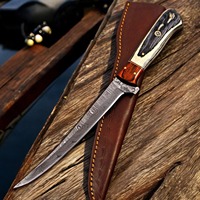 Couteau à filet en acier Damas artisanal de qualité supérieure, manche en bois exotique, lame de 8 à 9,9 pouces, design moderne pour le camping, la chasse et la cuisine