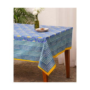 Blue Cotton <b>Table</b> <b>Cloth</b> Printed Dining <b>Table</b> Cover Custom Size Weight Eco Friendly Sustainable Indian Manufacturer OEM ODM - Product Image 6