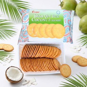 Crispy Coconut Crackers 160g Sweet Round <b>Biscuit</b> Snack ODM Vietnam Supplier - Product Image 1