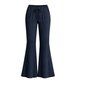 Pantalones Acampanados para Mujer, Cintura Elástica, Tejido Suave, 100% Algodón, Pantalón Casual, Fabricante de Ropa OEM ODM, Proveedor al por Mayor de Marca Privada - Product Image 1