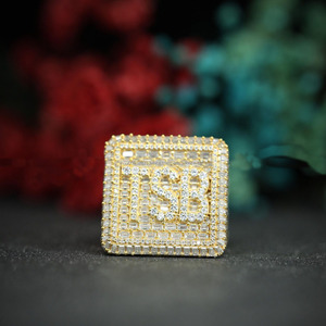 Custom Initial Iced 925 Sterling <b>Silver</b> Cluster <b>Ring</b> <b>Men</b> Rhodium Plated Moissanite Letter Hip Hop Bling Statement Personalized - Product Image 1