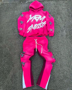 Conjunto de Sudadera con Capucha y Pantalones de Chándal para Hombre, de Algodón Personalizado con Lavado Ácido, Hombros Caídos, Estampado Puff de Alto Gramaje, Forro Polar de Invierno - Product Image 5