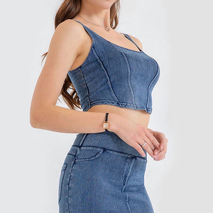 Top Quality Breathable Denim Crop Top Push Up <b>Strapless</b> <b>Corset</b> Crop Top For Ladies With Custom Design And Size - Product Image 3
