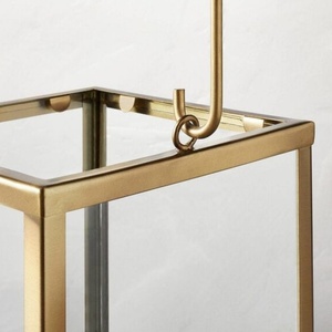 Nordic Square Brass Metal Frame Clear <b>Glass</b> <b>Candle</b> <b>Holder</b> with Gold Finish for Home Decor Christmas Events and Weddings - Product Image 4