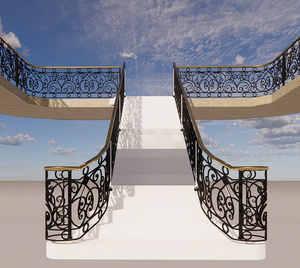 Collection de rampes d'escalier en fer haut de gamme : Sublimez les villas de luxe avec des balustres en fer forgé ornemental exquis et fabriqués à la main. - Product Image 1