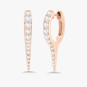Diamonds <b>Huggie</b> Hoop Earrings V Shaped Pave Round Lab Grown Hinged Drop Pierced Modern Manufacturer Wholesale 14k 18k <b>Solid</b> <b>Gold</b> - Product Image 3