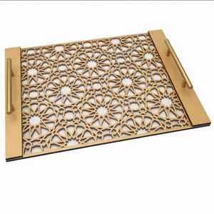 Bandeja árabe, bandeja islámica, bandeja metálica para servir, bandeja dorada, bandeja cortada con láser, bandeja para Ramadán, bandeja para Eid, decoración árabe, bandeja de lujo, bandeja para hotel - Product Image 1
