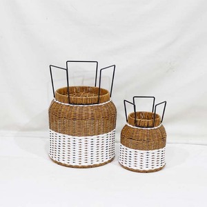 Nouveau design très demandé : Jardinière bombée arrondie en fer et PVC, bicolore contrastant, lot de 2, pour patio et jardin - Product Image 4