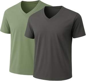 Camiseta de Manga Corta con Cuello en V para Hombre, de Seda, con Ribete en Contraste, de Poliéster/Algodón, Antiarrugas, Ecológica, Transpirable, para Uso Diario - Product Image 6