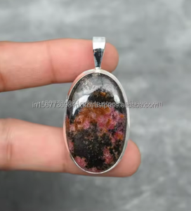 Colgante de Rodonita natural, colgante de piedras preciosas, colgantes únicos, joyería hecha a mano, colgante de plata 925, perfecto para regalo - Product Image 3