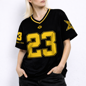 Maillot de football en mesh noir et jaune surdimensionné de qualité supérieure pour femme, vêtement de sport unisexe, chemise personnalisée, fournisseur en gros d'articles de sport - Product Image 2